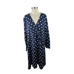 Loft NEW 22 Plus Navy White Polka Dots 3/4 Sleeve V Neck Faux Wrap Midi Dress